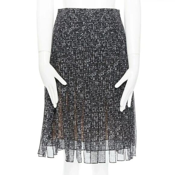 Michael Kors Collection Womens Designer Skirt Silk Marled Chiffon Black White 6 - Picture 1 of 10